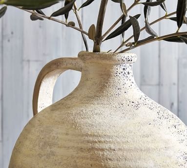 Artisan Handcrafted Terracotta Vase, Large Jug, White - Image 1