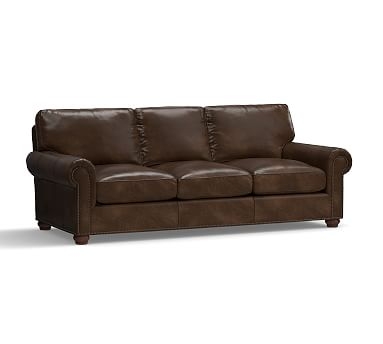 Webster Roll Arm Leather Grand Sofa 94.5" with Bronze Nailheads, Down Blend Wrapped Cushions, Leather Vintage Cocoa - Image 0