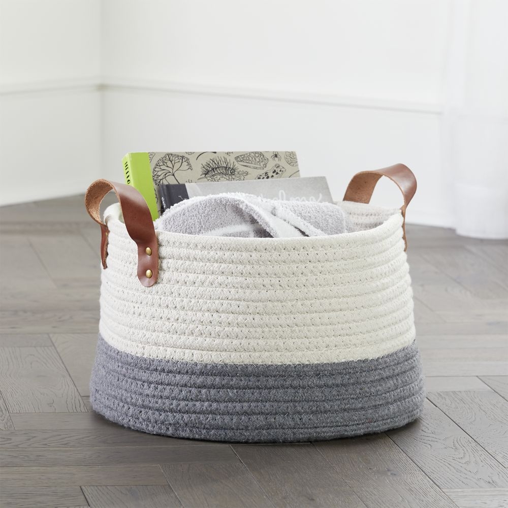 Leather Handle Medium Floor Rope Basket - Image 0