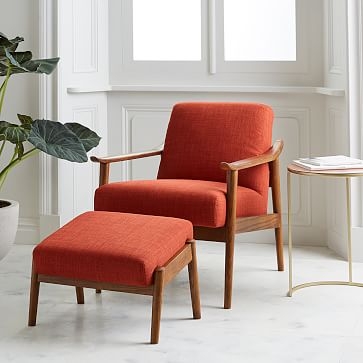 Mid-Century Show Wood Upholstered Chair, Tweed, Salt + Pepper - Image 1
