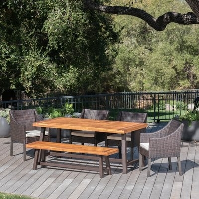 Belterra Wicker and Wood Outdoor 6 Piece Dining Set with Cushion - Image 0