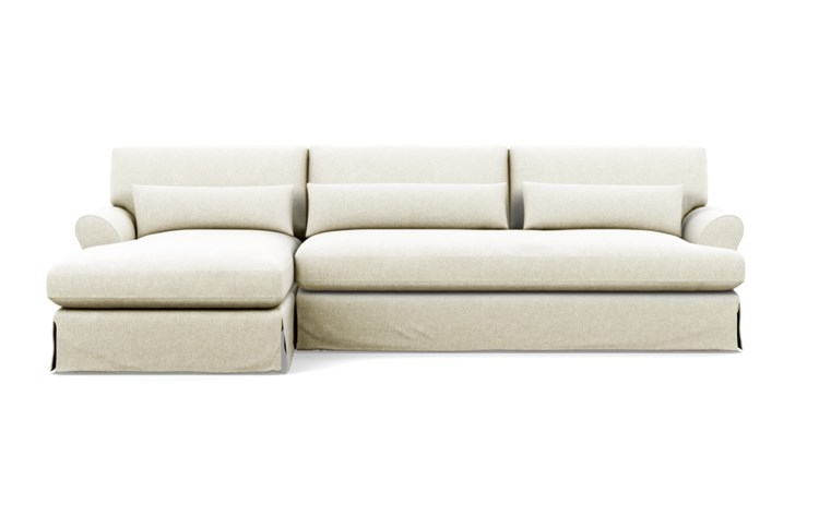 Maxwell Slipcovered Left Sectional with White Vanilla Fabric and Oiled Walnut with Brass Cap legs - Image 0