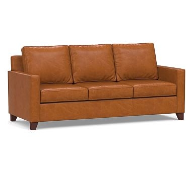 Cameron Square Arm Leather Sofa 87", Polyester Wrapped Cushions, Vintage Caramel - Image 0