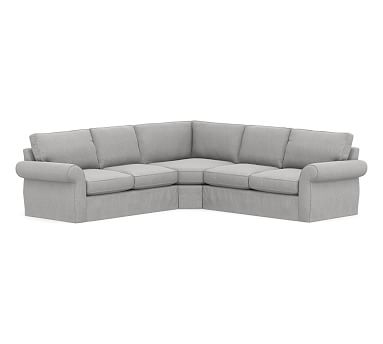 Pearce Roll Arm Slipcovered 3-Piece L-Shaped Wedge Sectional, Down Blend Wrapped Cushions, Sunbrella(R) Performance Chenille Fog - Image 0