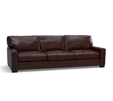Turner Square Arm Leather Grand Sofa 103.5" with Bronze Nailheads, Down Blend Wrapped Cushions, Signature Espresso - Image 0