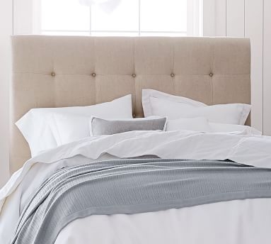 Jenner Square Upholstered Tufted Bed, King, Brushed Crossweave Light Gray - Image 2