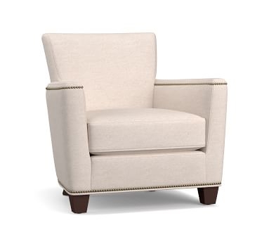 Irving Square Arm Upholstered Armchair with Nailheads, Polyester Wrapped Cushions, Performance Heathered Tweed Indigo - Image 3