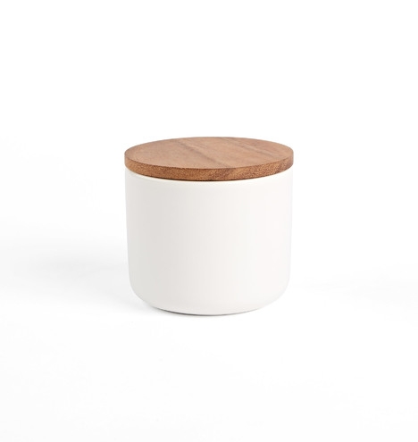 White Medium Canister with Wood Lid - Image 3