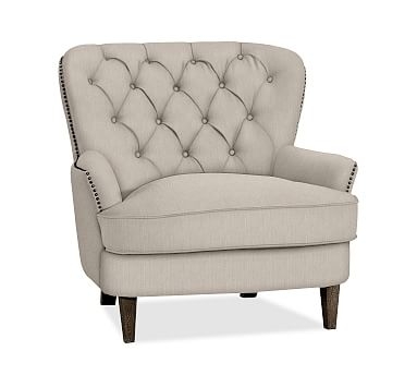 Cardiff Tufted Upholstered Armchair with Nailheads, Polyester Wrapped Cushions, Sunbrella(R) Performance Sahara Weave Oatmeal - Image 0