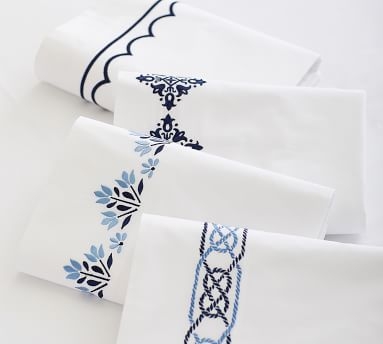 Scallop Embroidered Organic Sheet Set, Twin XL, Midnight - Image 1