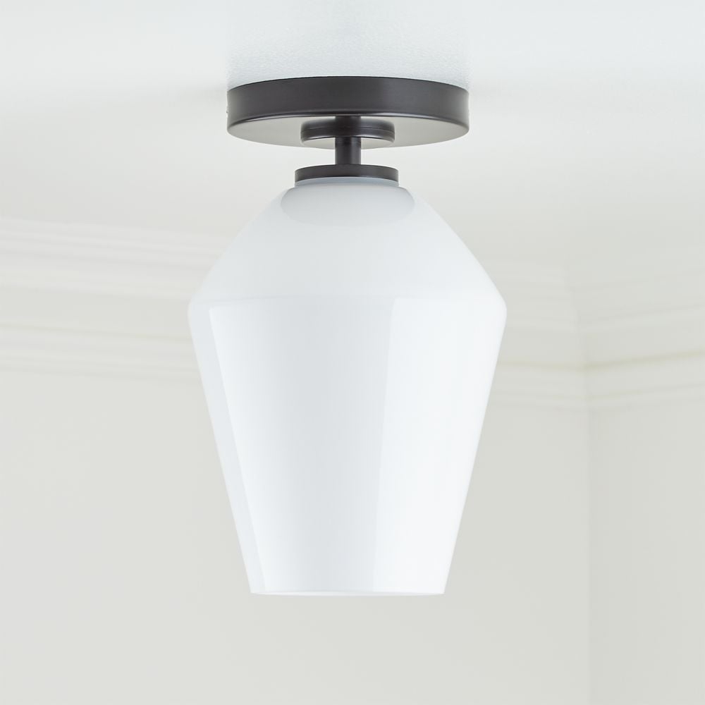 Arren Black Flush Mount Light with Milk Angled Shade 6.7" - Image 0