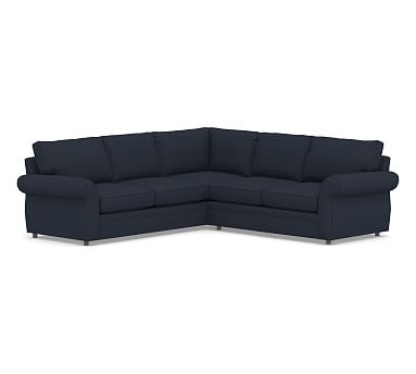 Pearce Roll Arm Upholstered 2-Piece L-Shaped Sectional, Down Blend Wrapped Cushions, Performance Brushed Basketweave Indigo - Image 0