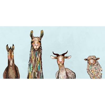 'Donkey, Llama, Goat, Sheep' on Sky Blue Background Print on Canvas - Image 0