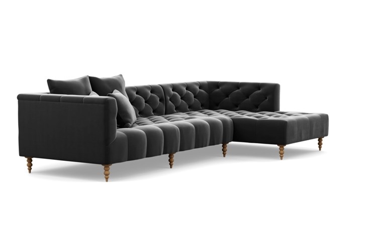 Ms. Chesterfield Chaise Sectional with Narwhal Fabric and Natural Oak legs - Image 1
