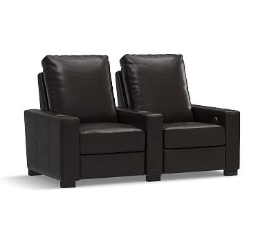 Turner Square Arm Leather 2-Piece Media Armchair Sectional, Down Blend Wrapped Cushions, Vintage Midnight - Image 2