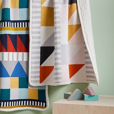 Knit Cotton Toddler Blanket, Geometric, Multi - Image 3