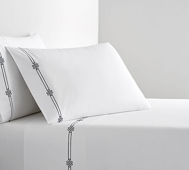 Emilia Embroidered Organic Percale Sheet Set, Twin/Twin XL, Midnight - Image 0
