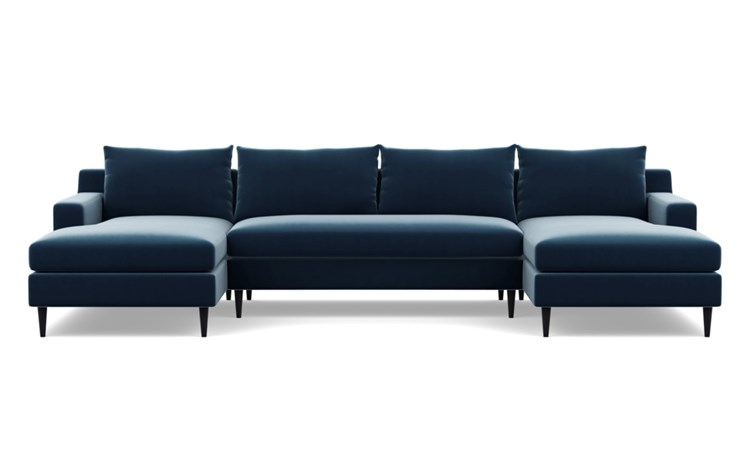 Sloan U-Sectional with Sapphire Fabric, Painted Black legs, and Bench Cushion - Image 0