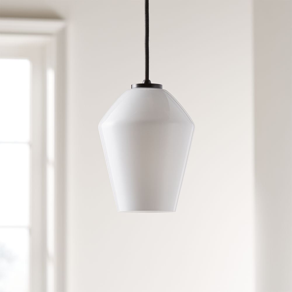 Arren Black Single Pendant Light with Milk Angled Shade 6.7" - Image 0