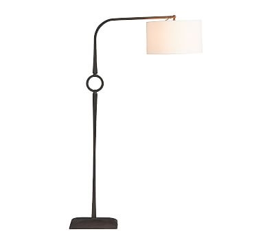 Easton Forged-Iron Sectional Floor Lamp, Bronze Base with Straight Sided Gallery Shade, White - Image 0