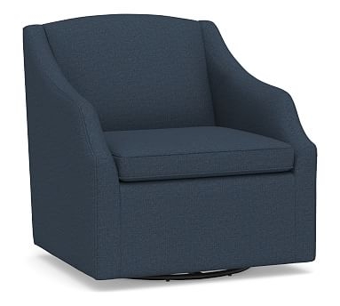 SoMa Emma Upholstered Swivel Armchair, Polyester Wrapped Cushions, Brushed Crossweave Navy - Image 0