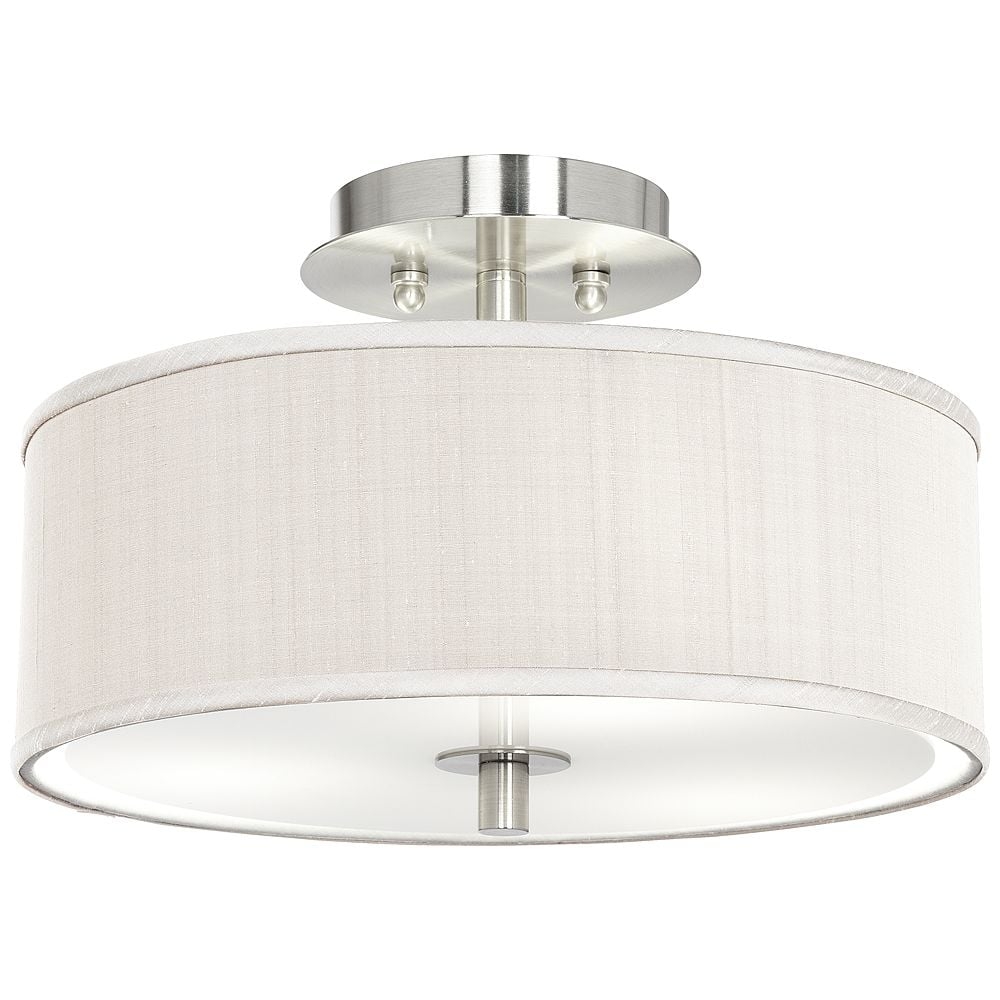 Possini Euro 14" Wide Cream Textured Faux Silk Ceiling Light - Image 0