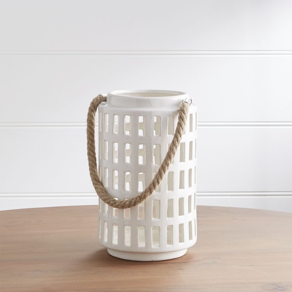 Peek 10.75" Ivory Ceramic Lantern - Image 0