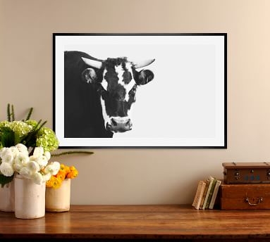 Modern Cow in Black and White Jennifer Meyers 28x42 Wood Gallery Black Mat - Image 3