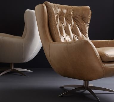Wells Leather Swivel Armchair with Bronze Base, Polyester Wrapped Cushions, Signature Maple - Image 5