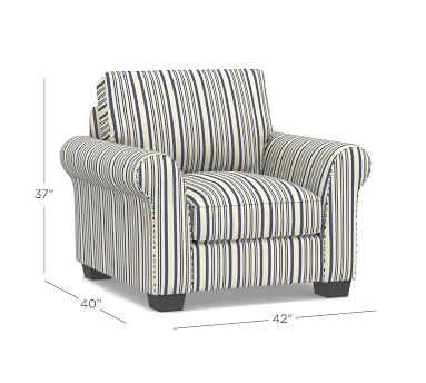 PB Comfort Roll Arm Upholstered Armchair 41.5", Box Edge Memory Foam Cushions, Antique Stripe Blue - Image 3