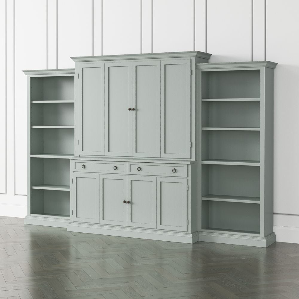 Cameo Blue Grey 4-Piece Entertainment Center with Open Bookcases - MADE TO ORDER - 10-14 WEEKS - Image 0
