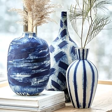 Abstract Indigo Vase, Small Stripe, 11" - Image 3