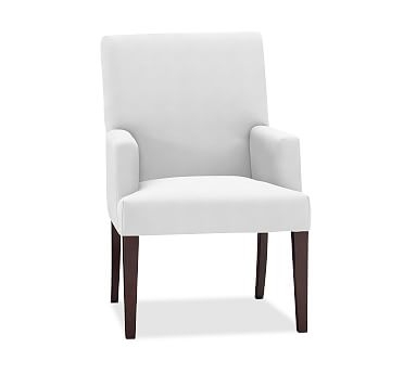PB Comfort Square Upholstered Dining Armchair, Performance Slub Cotton White, Espresso Leg - Image 2