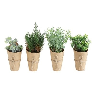 4 Piece Artificial Indoor Mini Desktop Plants in Paper Wrapped Pot - Image 0