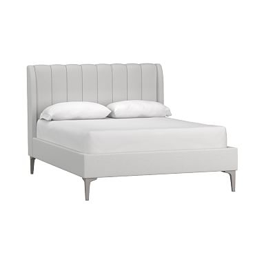 Avalon Channel Stitch Upholstered Bed, King, Brushed Crossweave Light Gray - Image 0