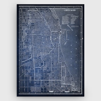 'Chicago Sketch Map' Graphic Art Print on Wrapped Canvas in Blue - Image 0