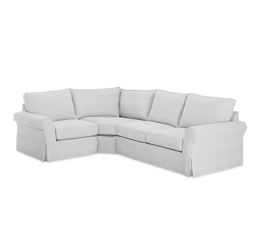 PB Comfort Roll Arm Slipcovered Right 3-Piece Wedge Sectional, Box Edge, Down Blend Wrapped Cushions, Performance Twill Warm White - Image 0