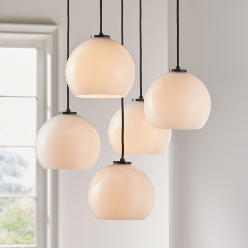 Arren Black 5-Light Round Pendant with Round Milk Glass Shades 18" - Image 1