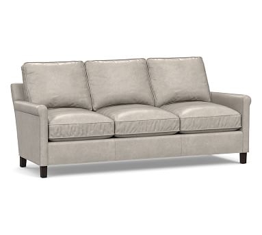 Tyler Roll Arm Leather Sofa without Nailheads, Down Blend Wrapped Cushions, Statesville Pebble - Image 1
