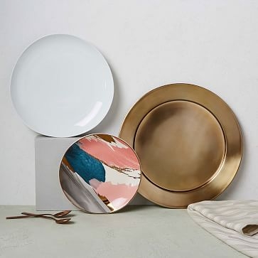 Abstract Brushstroke Salad Plate, Pink/Gold, Set of 4 - Image 1