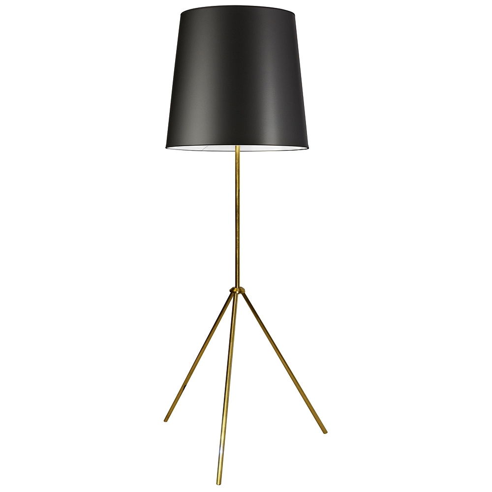 Finesse Aged Brass Tripod Floor Lamp w/ JTone Black Shade - Style # 64G57 - Image 0