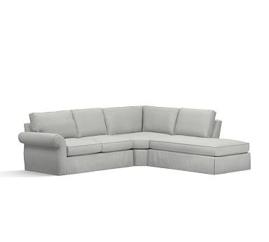 Pearce Roll Arm Slipcovered Left 3-Piece Bumper Wedge Sectional, Down Blend Wrapped Cushions, Basketweave Slub Ash - Image 2