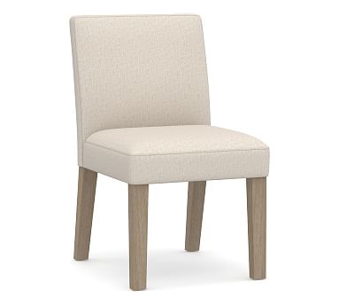 PB Classic Square Arm Upholstered Dining Side Chair, Seadrift Frame, Raw Slub Cotton Oatmeal - Image 0
