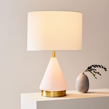 Metalized Glass Table Lamp + USB, Small, Blush, Antique Brass - Image 0