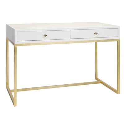 White Lacquer 2 Drawer Desk On Gold Leafed Base - Image 0