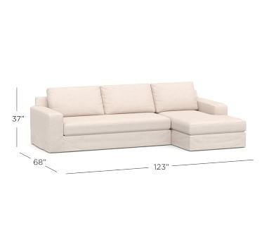 Big Sur Square Arm Slipcovered Left Arm Sofa with Chaise Sectional and Bench Cushion, Down Blend Wrapped Cushions, Sunbrella(R) Performance Herringbone Oatmeal - Image 2