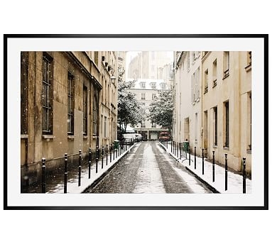 Snow Covered Streets in Paris Framed Print by Rebecca Plotnick, 42 x 28", Wood Gallery Frame, Black, Mat - Image 0