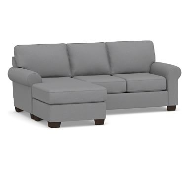 Buchanan Roll Arm Upholstered Sofa with Reversible Chaise Sectional, Polyester Wrapped Cushions, Textured Twill Light Gray - Image 0