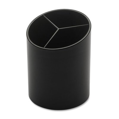 Large Pencil Cup, 3 Compartments, 3"x3"x4-1/8", Black - Image 0