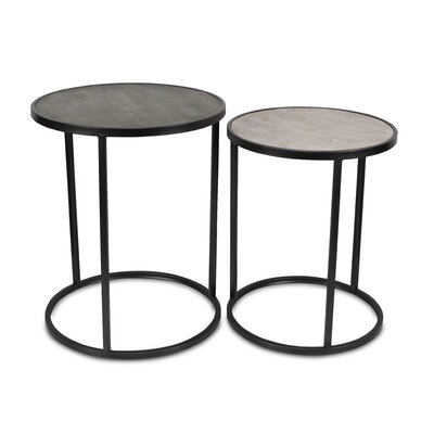 Cristiano Set Of 2 Light And Dark Gray Wood Topped, Round Side Tables With A Rounded Frame And Base - Image 0